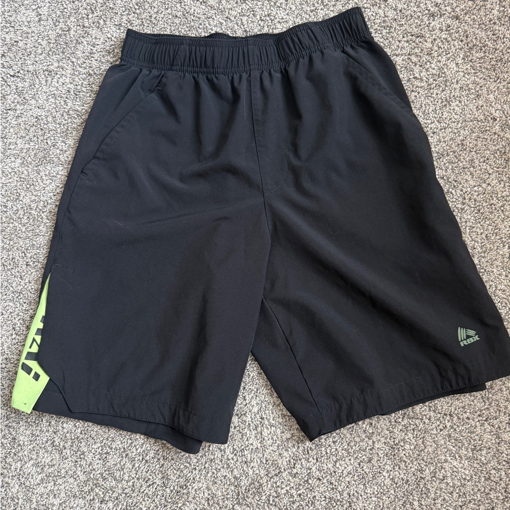 RBX Black and Green Athletic Men Shorts